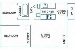 Floor plan Two Bedroom One Bath