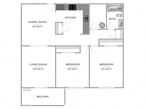 Floor plan 2 Bed/1 Bath-B5