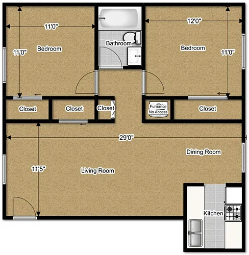Floor plan 2 Bedroom - 1 Bath Colonial / all types