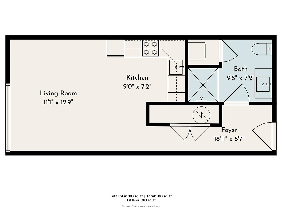 Floor plan Studio 1 Bath