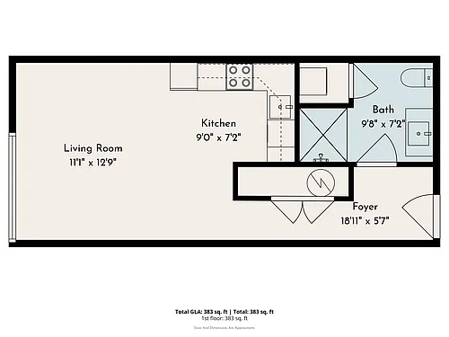 Floor plan Studio 1 Bath