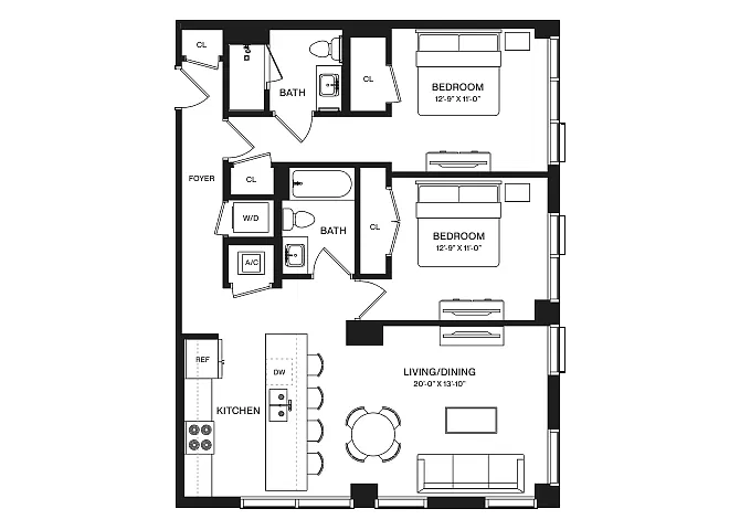 Floor plan 2 Bed/2 Bath-B4