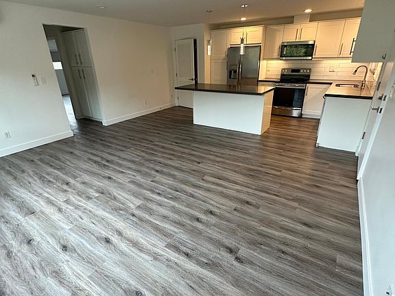 View from living area into kitchen