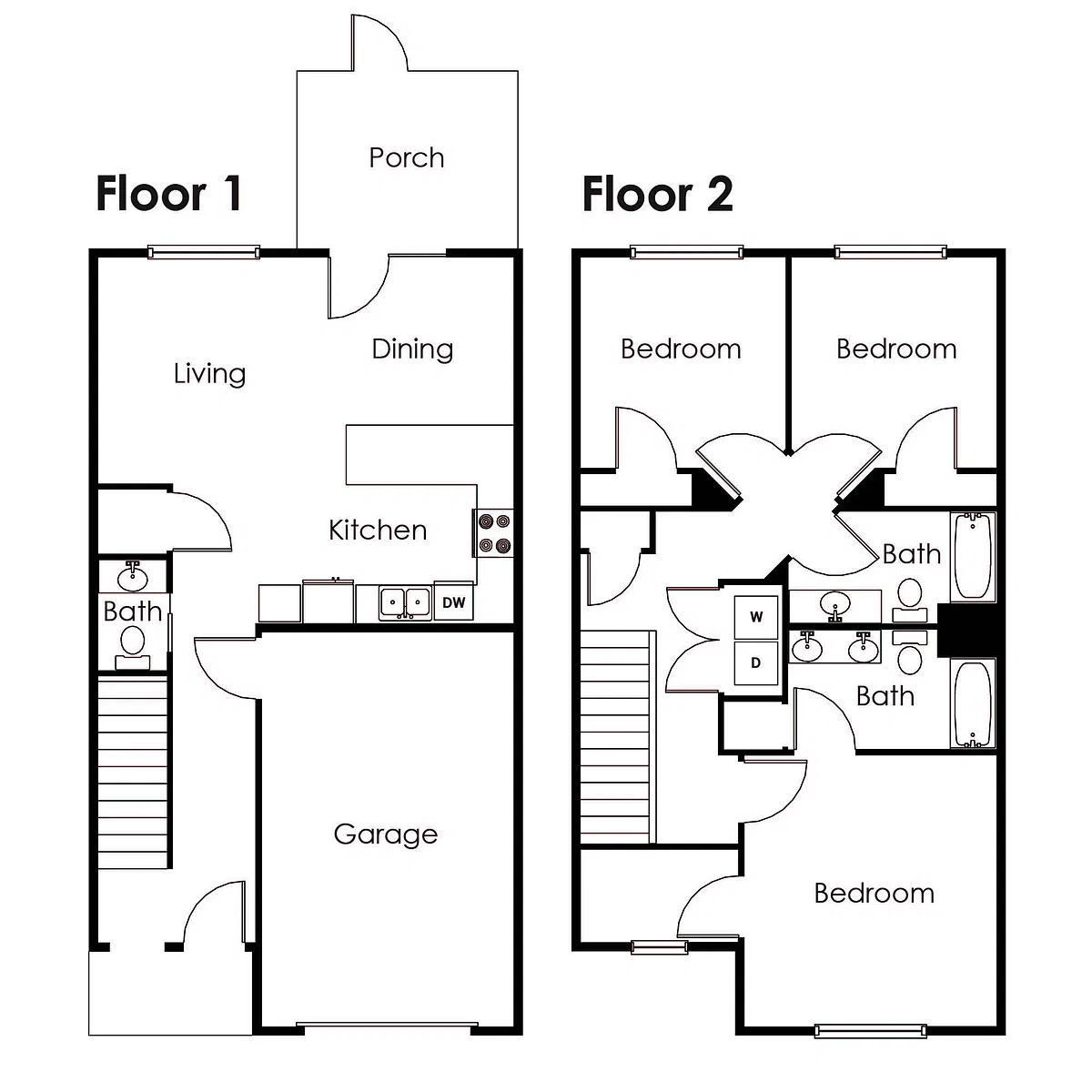 Floor plan 3 Bed 2.5 Bath 1992 sq ft