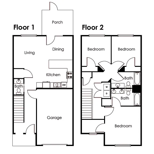 Floor plan 3 Bed 2.5 Bath 1992 sq ft