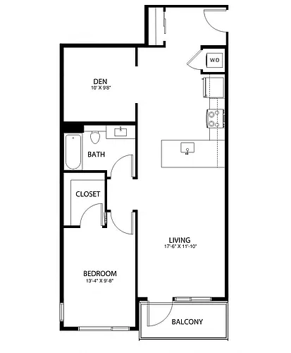 Floor plan 1x1 + Den D2