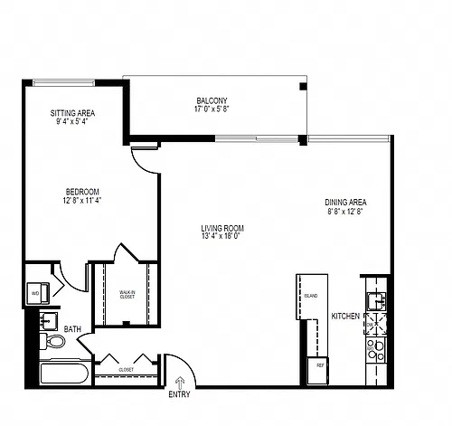 Floor plan 1 Bedroom, 1 Bath 900 SF 11A