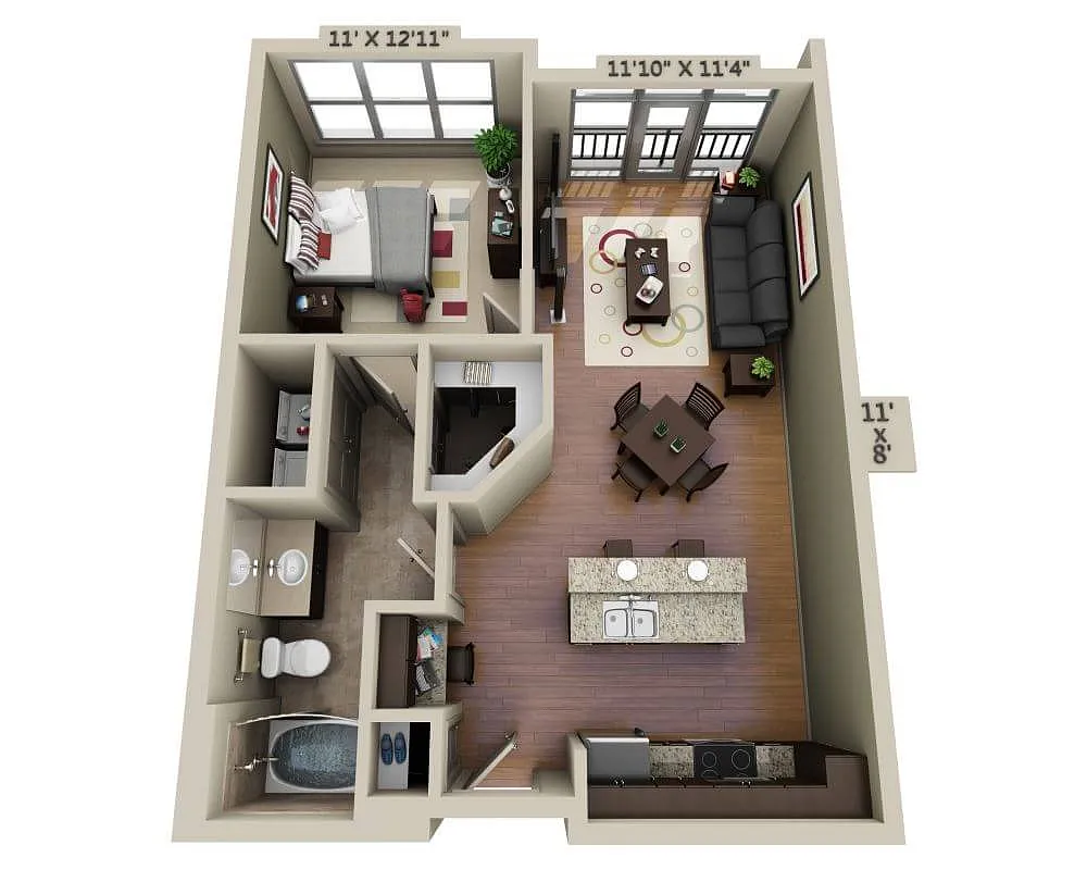 Floor plan One Bedroom A1B