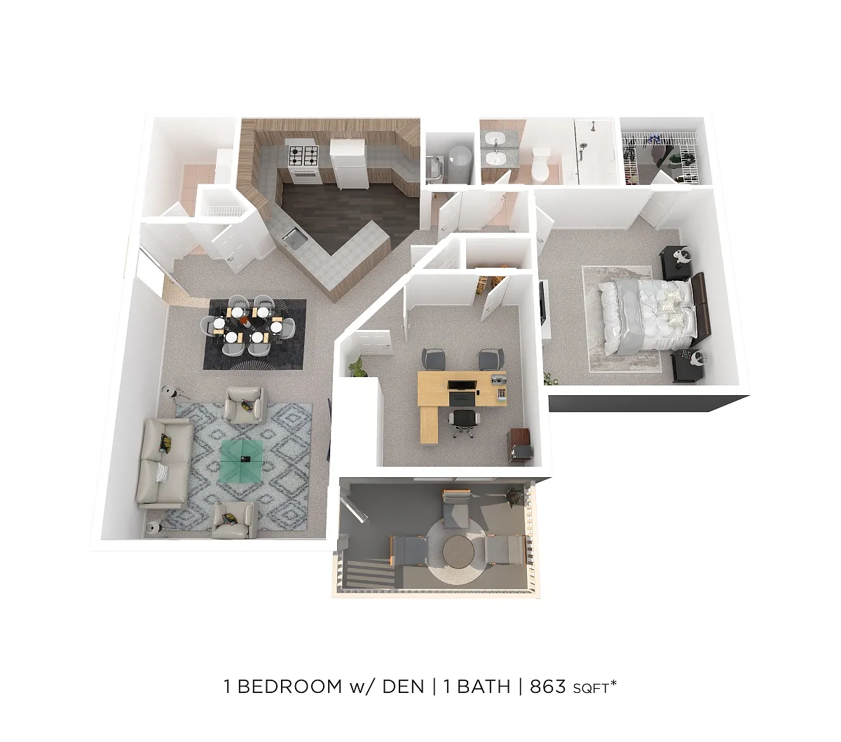 Floor plan One Bedroom w/ Den - 863 sqft