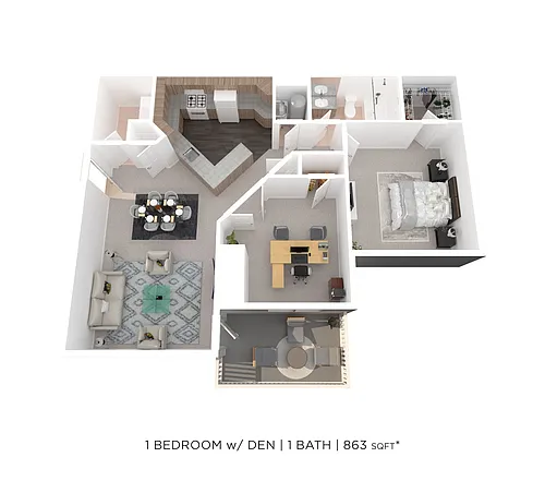 Floor plan One Bedroom w/ Den - 863 sqft