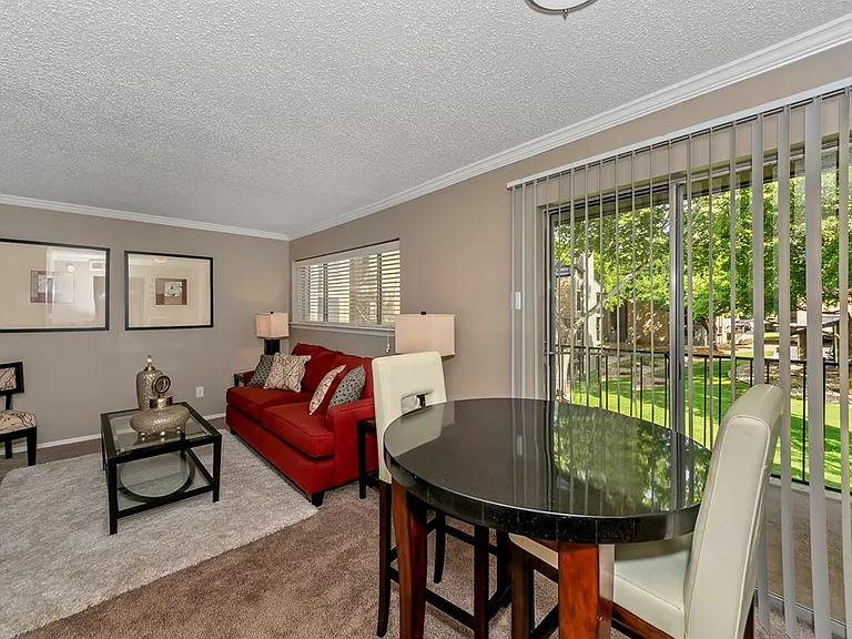Dining area with natural lighting and open floor plan design