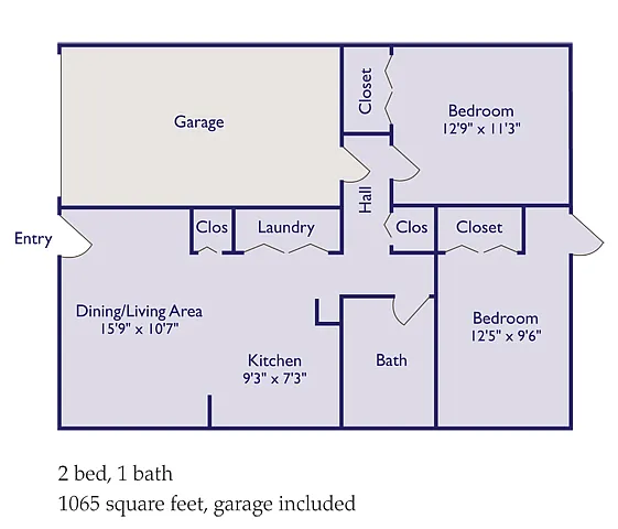 Floor plan 2 Bedroom 1 Bath