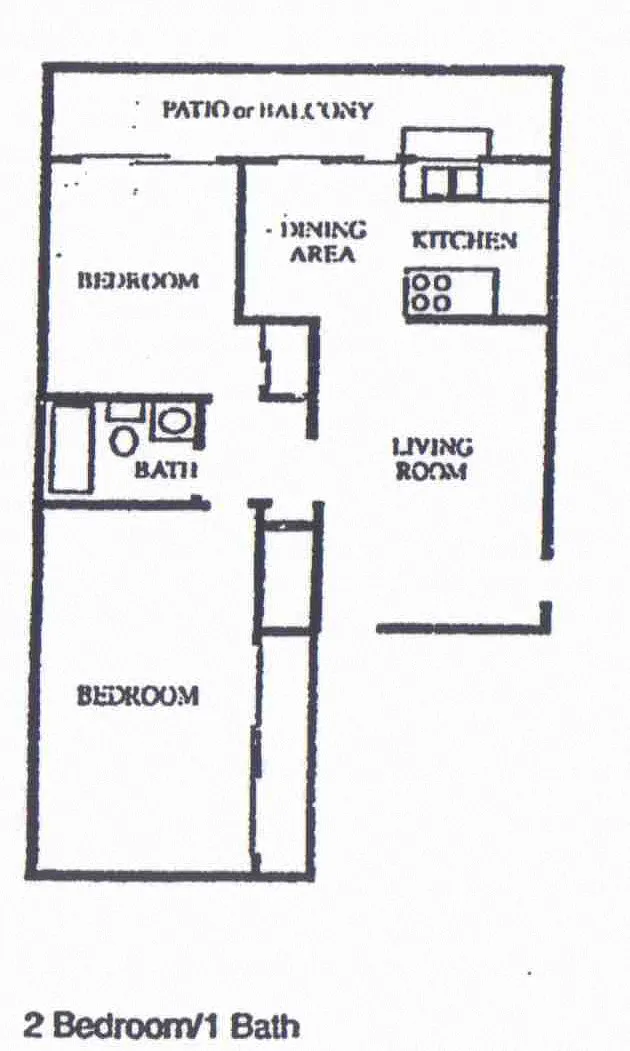 Floor plan 2 Bedroom/1 Bath
