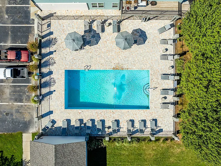 Aerial view of the pool & sundeck