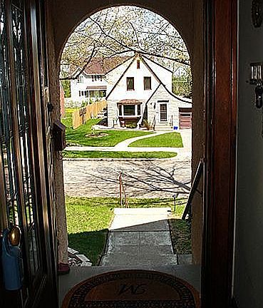 Entryway with Leaded Glass Door