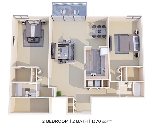 Floor plan Two Bedroom 2 Bath - 1,370 sqft