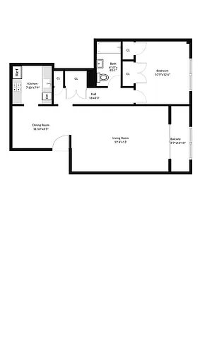 Floor plan 1 Bedroom 1 Bath 2C