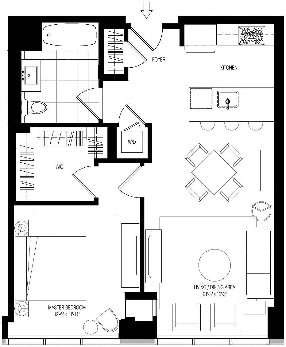 Floor plan 800 Park 1 Bed/1 Bath-A6