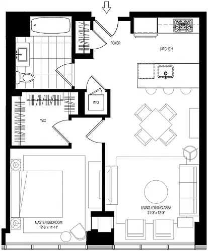 Floor plan 800 Park 1 Bed/1 Bath-A6