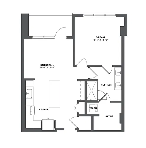 Floor plan 1 Bed/1 Bath-AH1-B