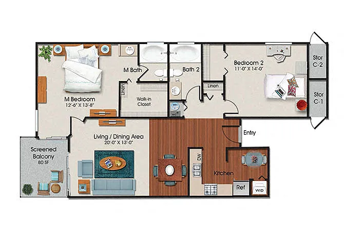 Floor plan Two Bed Two Bath - B2