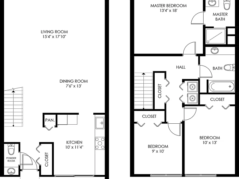 Valley Run 3 Bedroom 2.5 Bathroom 2 Level_allinone_2D Valley Run 3 Bedroom 2.5 Bathroom 2 Level_allinone_2D