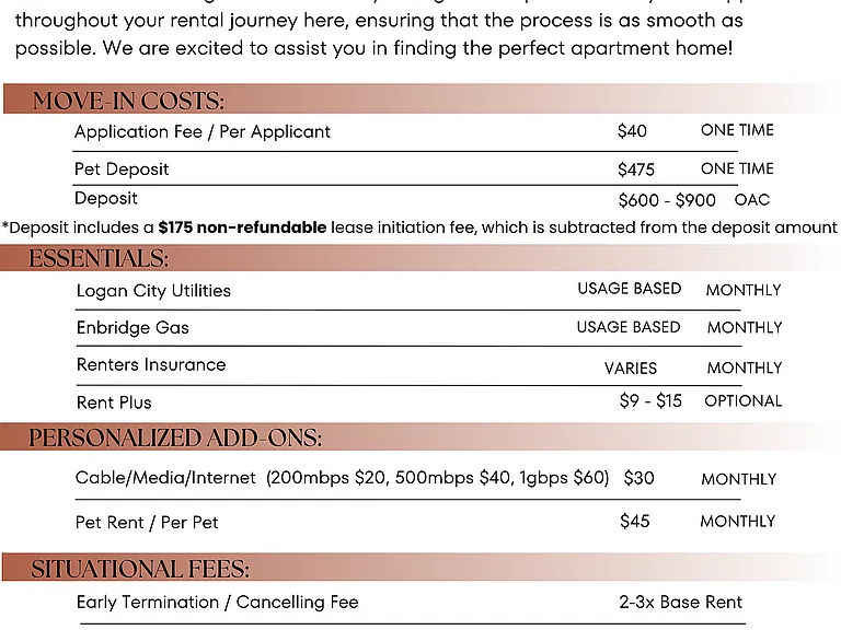 Oak Meadows Fee Guide