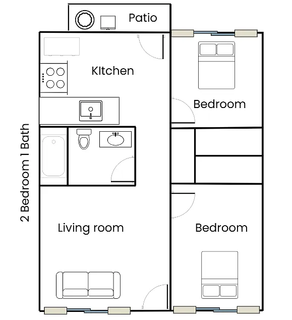 Floor plan 2 Bedroom 1 Bathroom