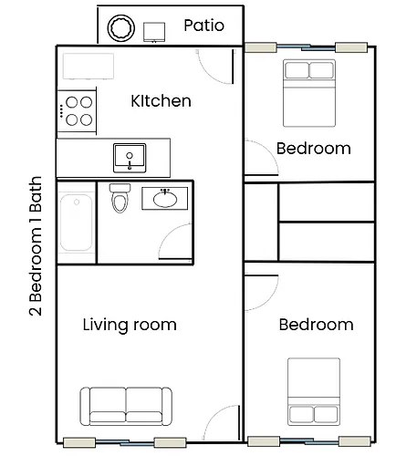 Floor plan 2 Bedroom 1 Bathroom