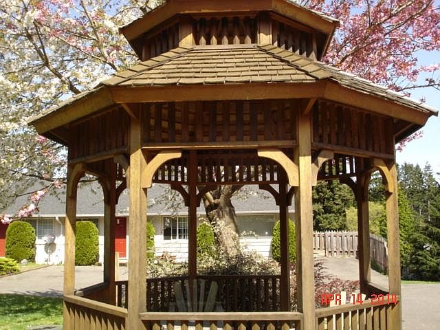 Gazebo looking North, showing parking and aspect of building