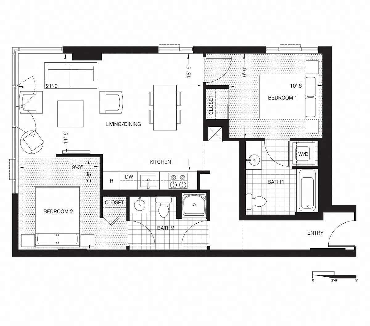 Floor plan Two Bedroom, Two Bath (B3)