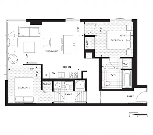 Floor plan Two Bedroom, Two Bath (B3)