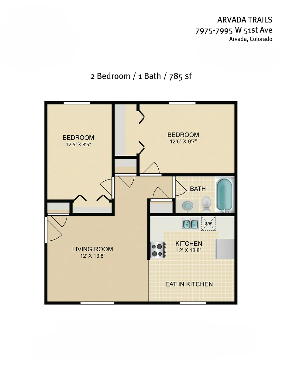 Floor plan 2 Bed 1 Bath- Renovated