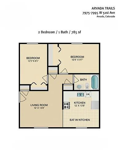 Floor plan 2 Bed 1 Bath