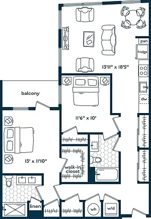 Two Bedroom Two Bath (1104 SF) Two Bedroom Two Bath (1104 SF)