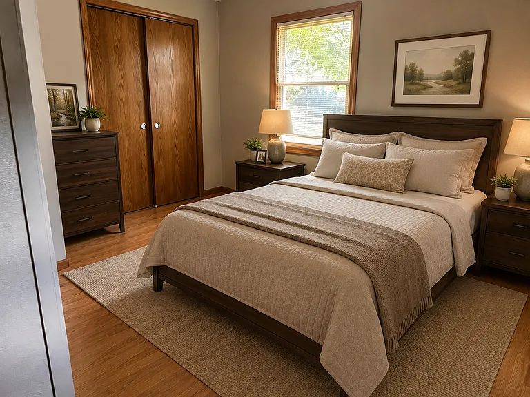 primary bedroom furnished