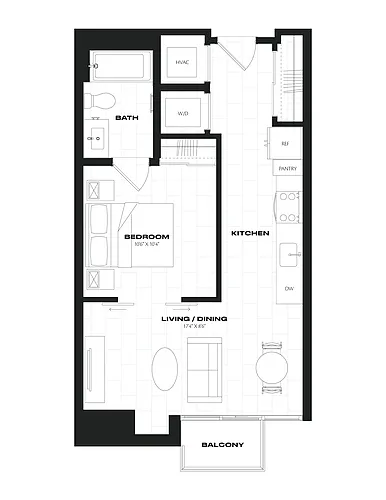 Floor plan 1 Bed/1 Bath JR-A6.1