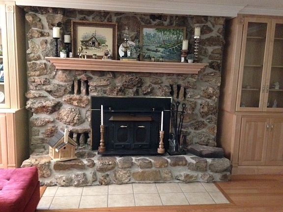 Fireplace in family room.