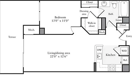 Floor plan 1 Bedroom H