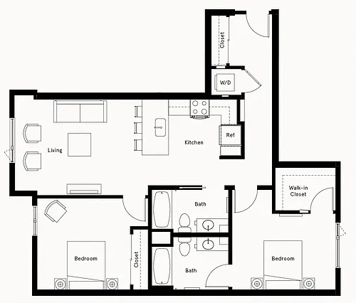 Floor plan 2 Bed/2 Bath-H1