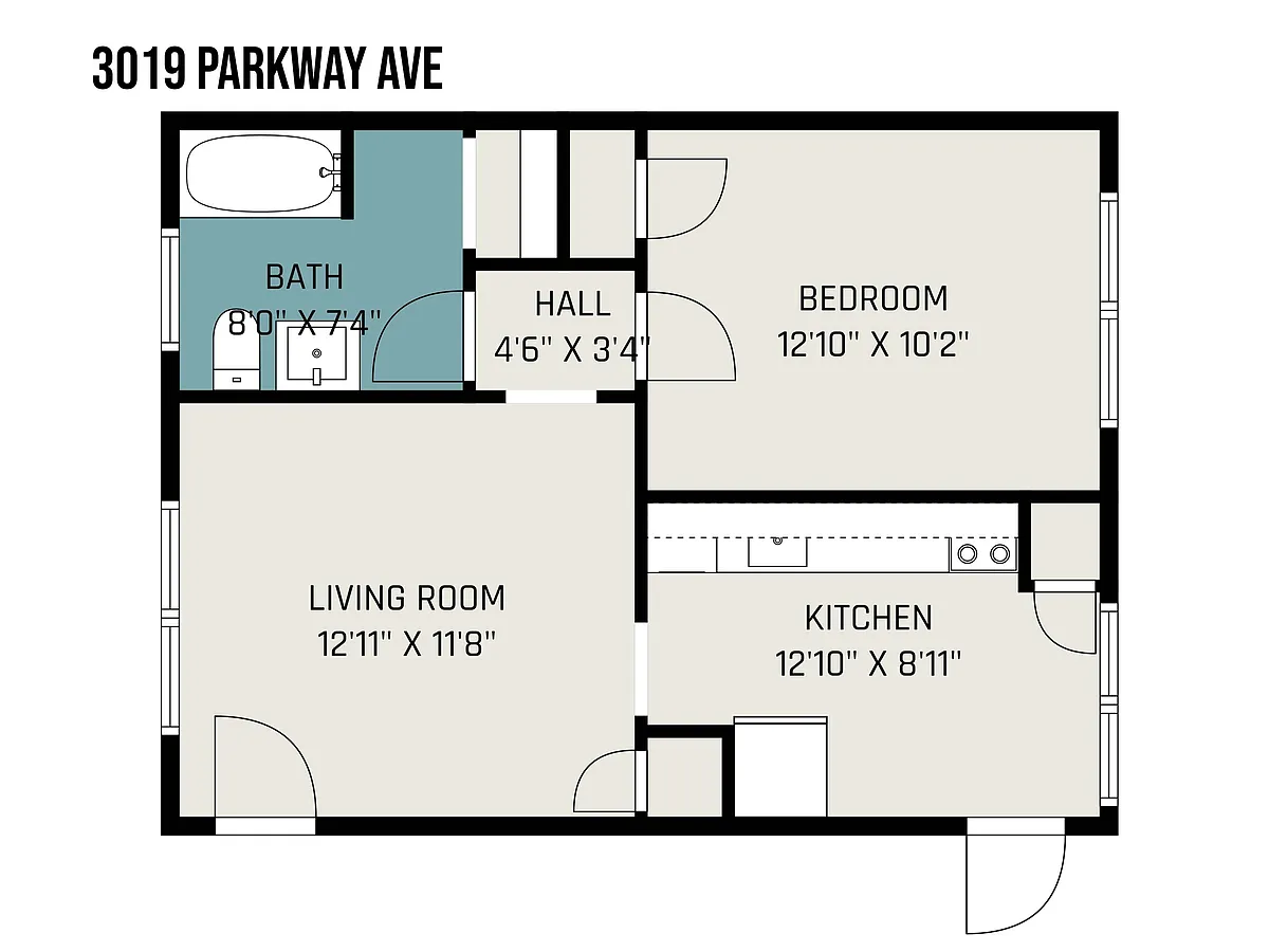 Floor plan 1 Bedroom, 1 Bathroom