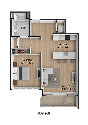 Floor plan 1 Bedroom - South