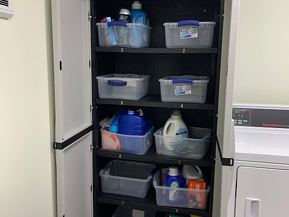 every unit has a tote for laundry essentials