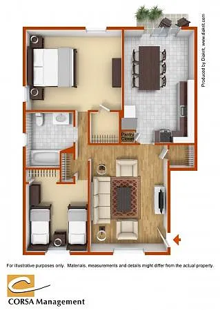 Floor plan 2 Bed 1 Bath
