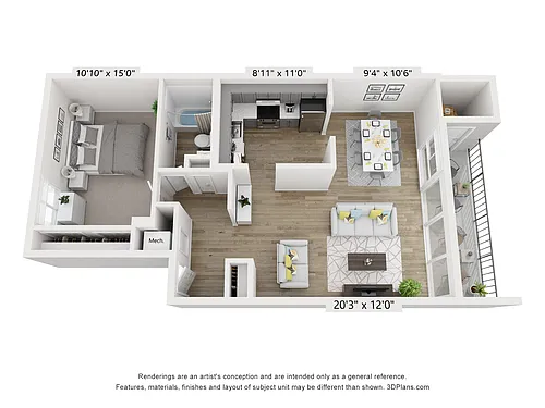 Floor plan C - 1BR 1BA (770sf)