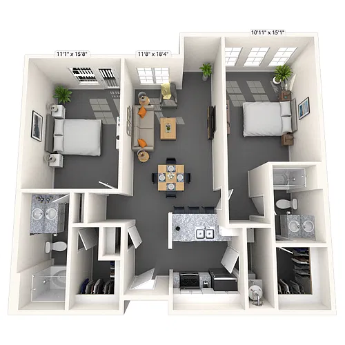 Floor plan Traditional 2x2 1008-1142 SF