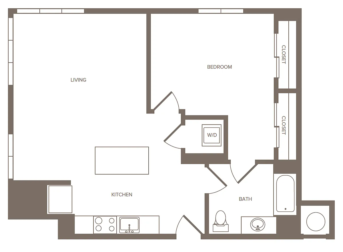 Floor plan 1 Bed/1 Bath-K