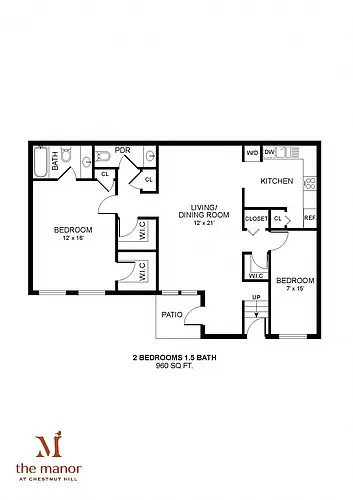 Floor plan Manor at Chestnut Hill-2 Bdrm 960 Sqf