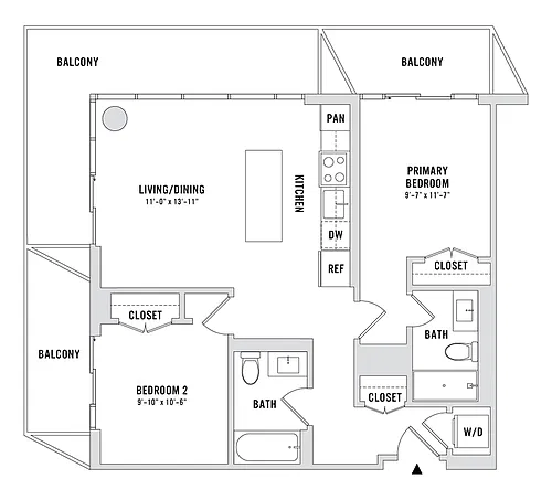 Floor plan 2 Bedroom, 2 Bathroom