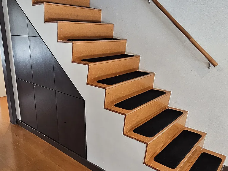 Hallway to Bedroom/ Stairs to Rooftop Deck (Storage Under Stairs)